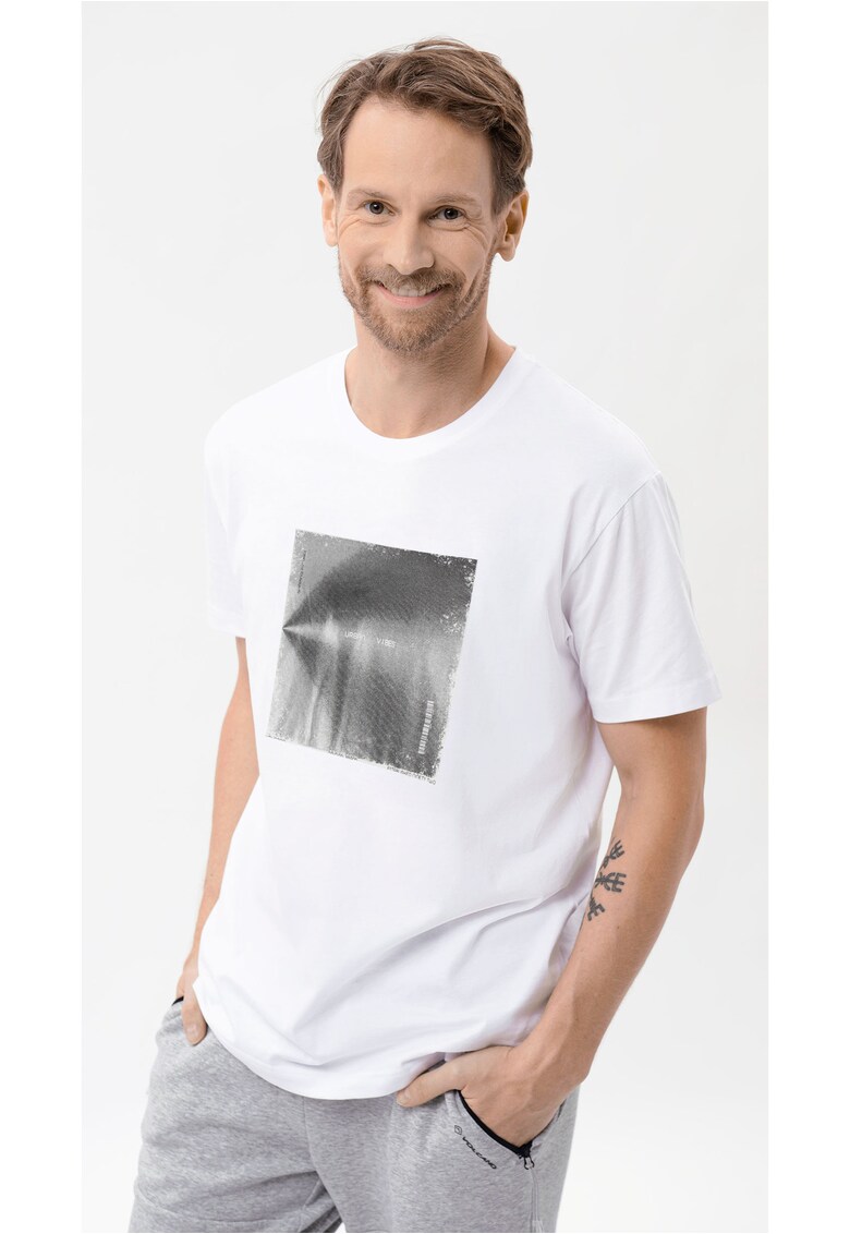 Tricou alb pentru barbati T-Vibes - Comfort Fit - Alb/Gri