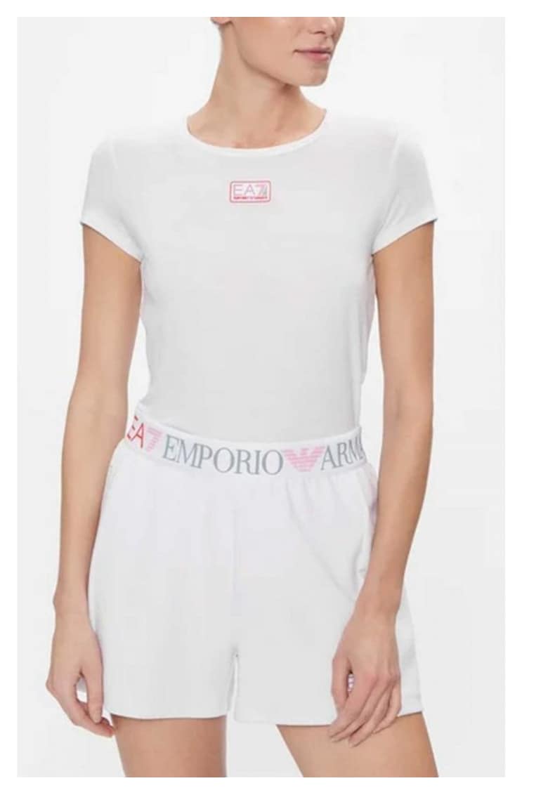 Tricou cu decolteu rotund si logo - Alb optic