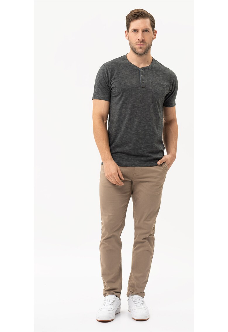 Tricou pentru barbati T-Warren grafit cu gat cu nasturi - Gri grafit