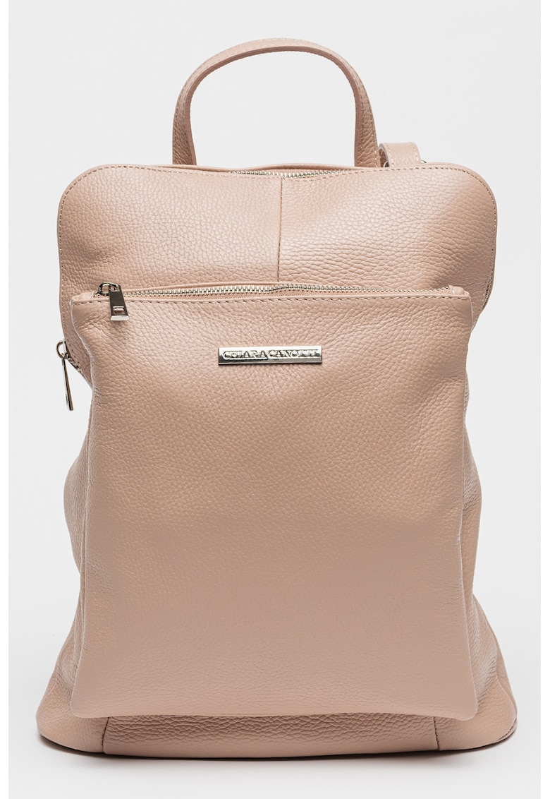 Rucsac de piele cu buzunar cu fermoar