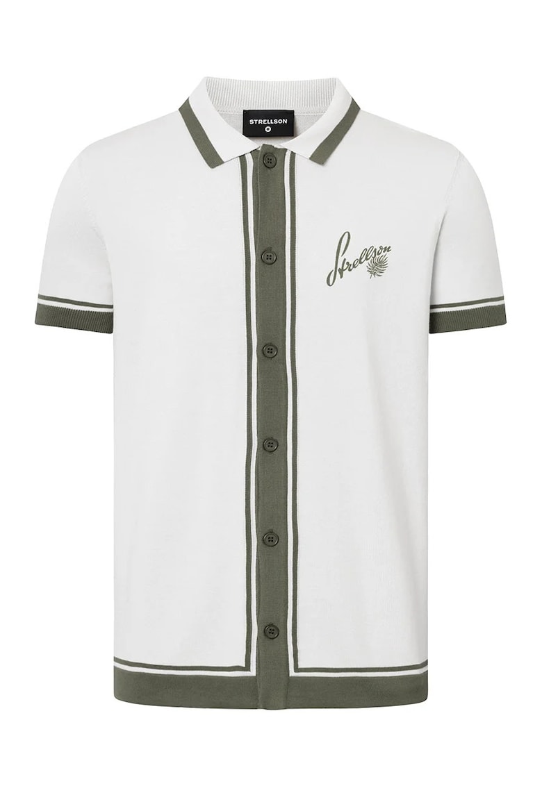 Tricou regular fit cu guler rotund și închidere frontală prin nasturi