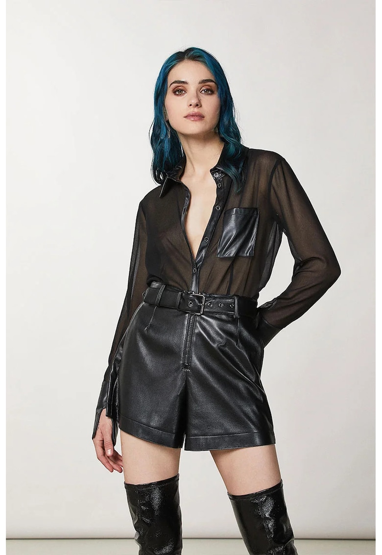 Cămașă transparentă - cu inserții de piele