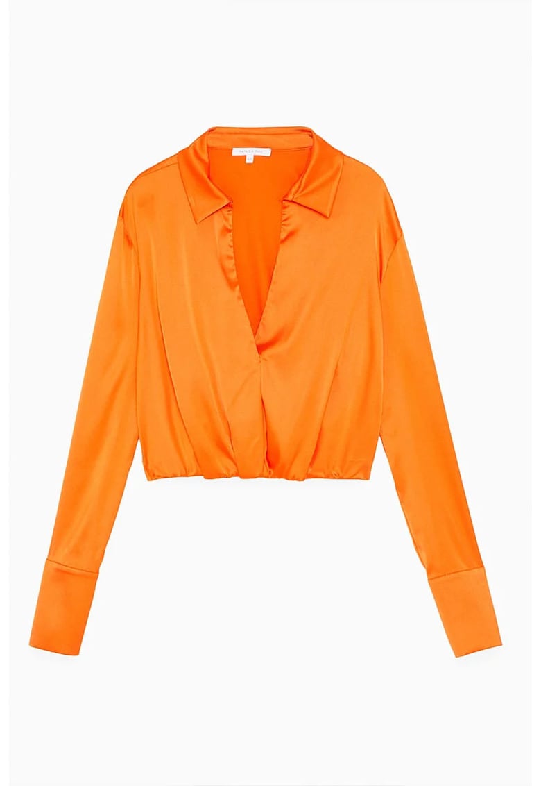 Cămașă crop - cu mănecă lungă și decolteu în V
