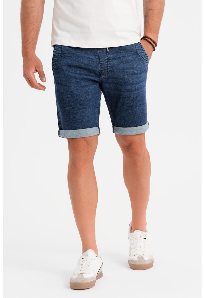 Blugi scurti cu talie elastica si snur Blugi scurti cu talie elastica si snur