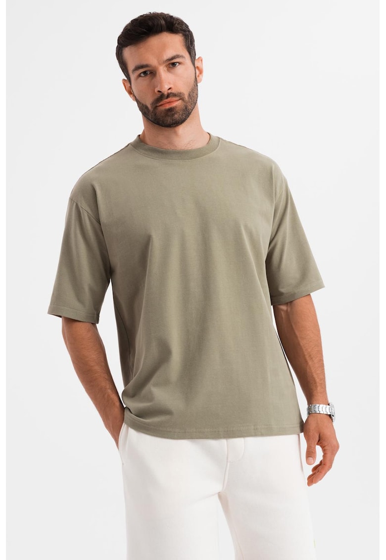 Tricou lejer cu decolteu la baza gatului - Kaki