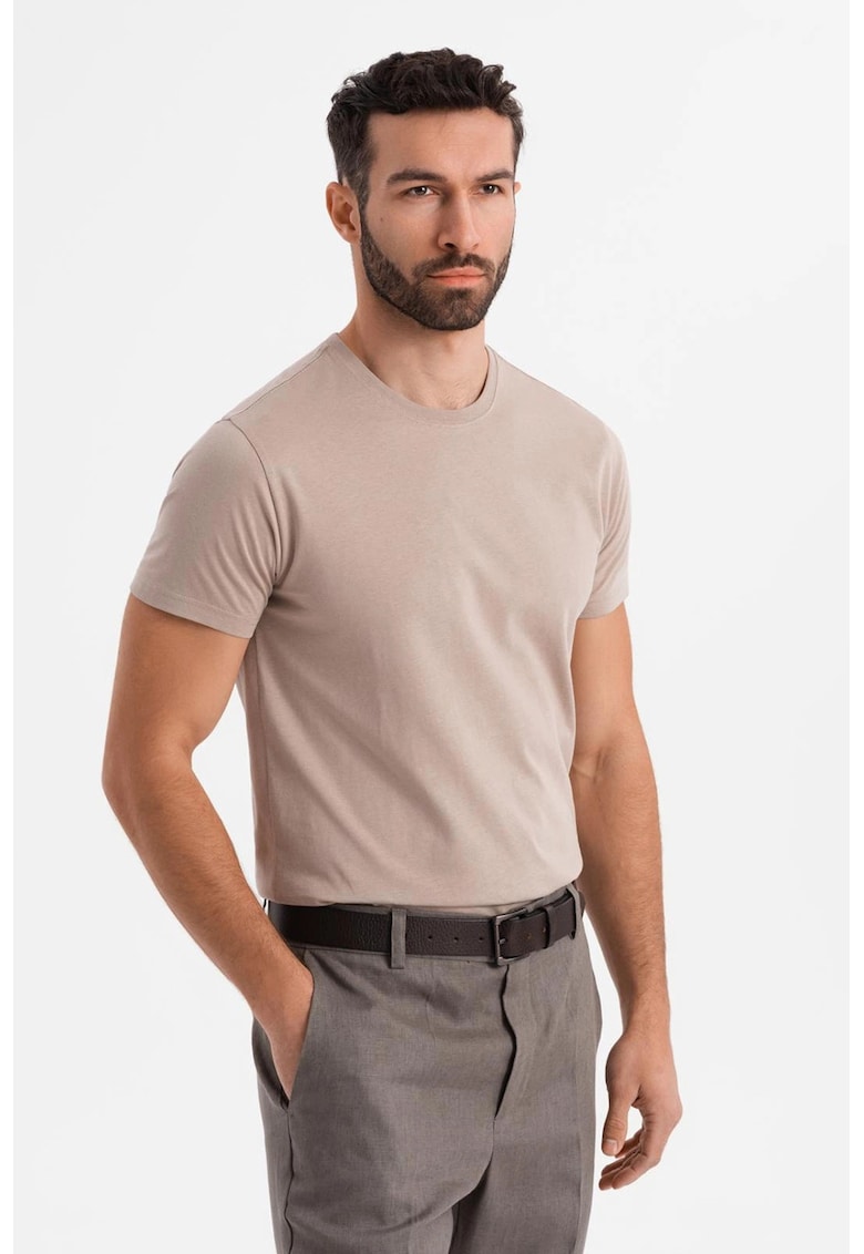 Tricou uni cu decolteu la baza gatului - Maro taupe deschis