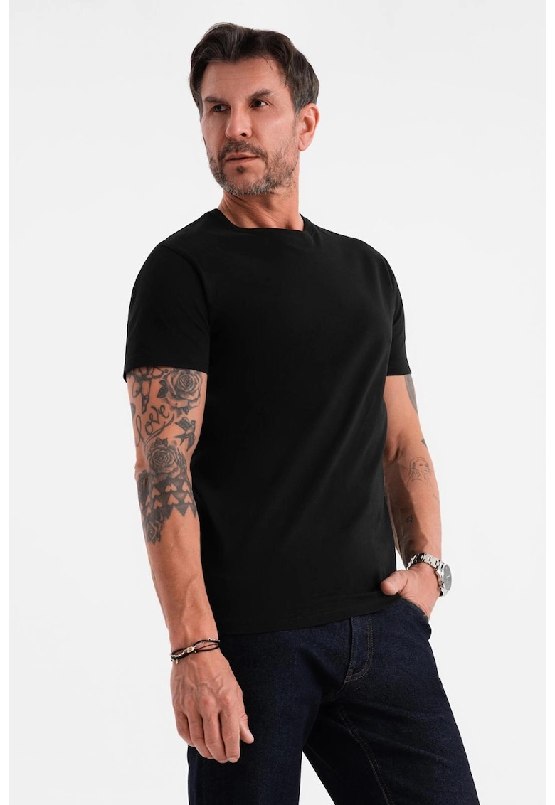 Tricou uni cu decolteu la baza gatului - Negru
