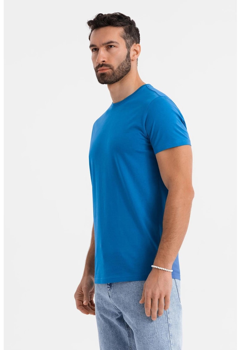Tricou uni cu decolteu la baza gatului - Albastru deschis
