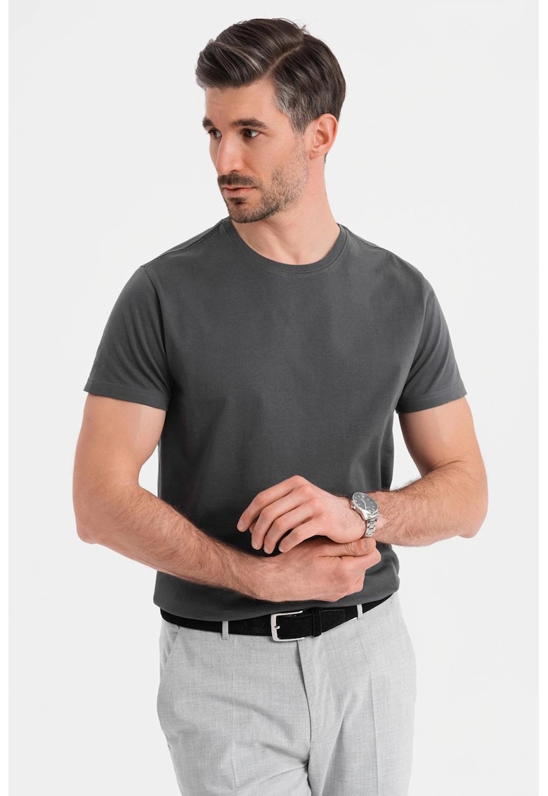 Tricou uni cu decolteu la baza gatului - Gri inchis