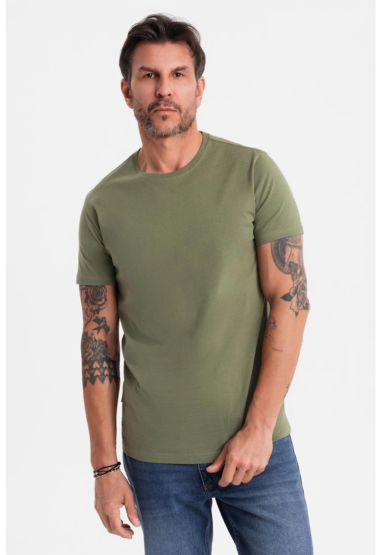 Tricou uni cu decolteu la baza gatului - Kaki
