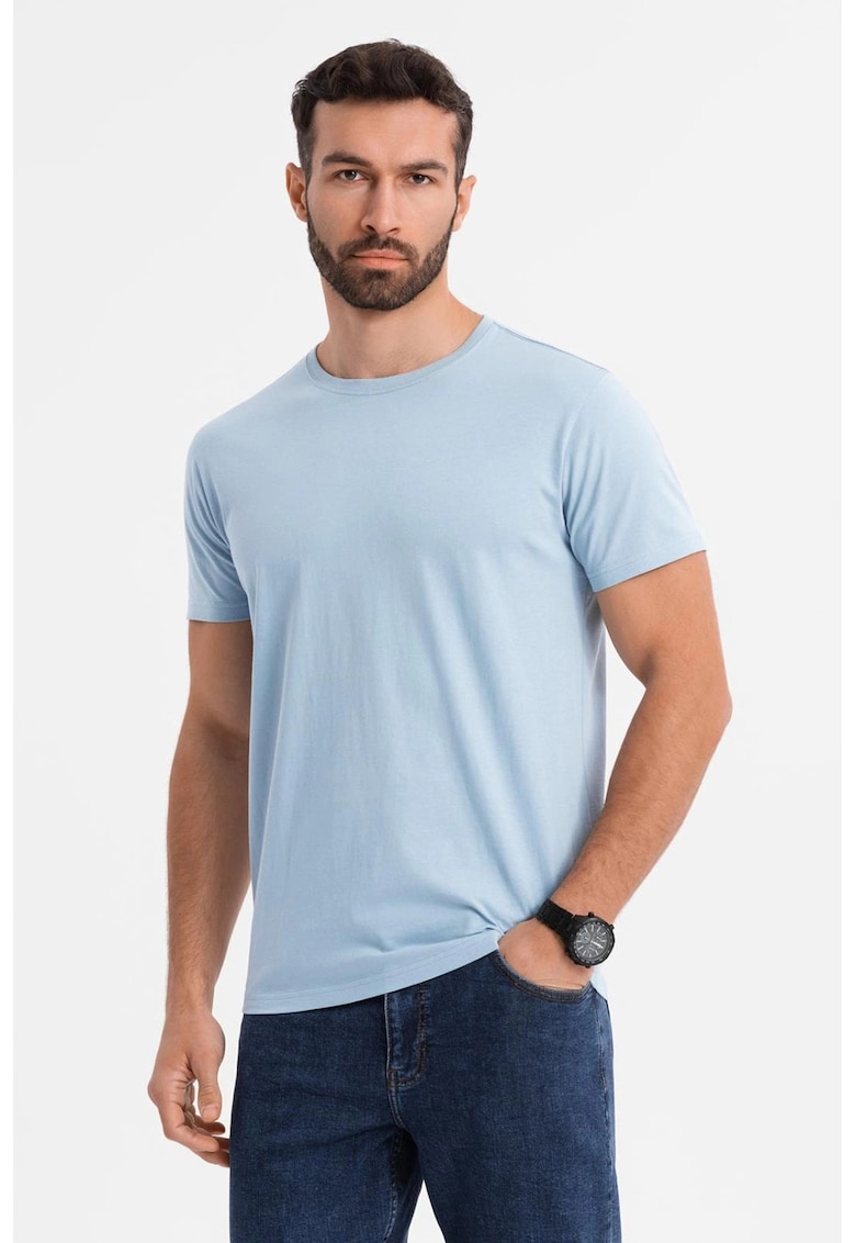 Tricou uni cu decolteu la baza gatului - Albastru glaciar/Albastru deschis