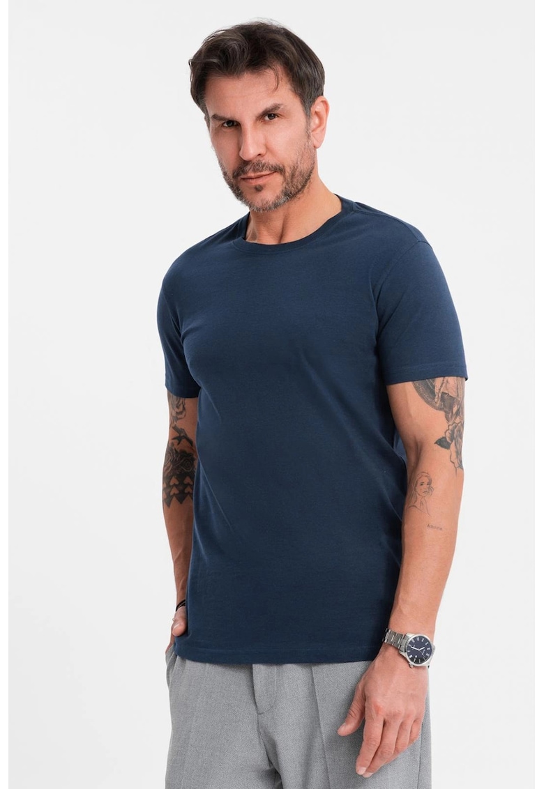 Tricou uni cu decolteu la baza gatului - Bleumarin