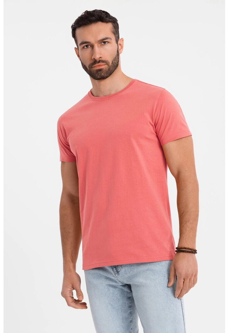 Tricou uni cu decolteu la baza gatului - Roz somon