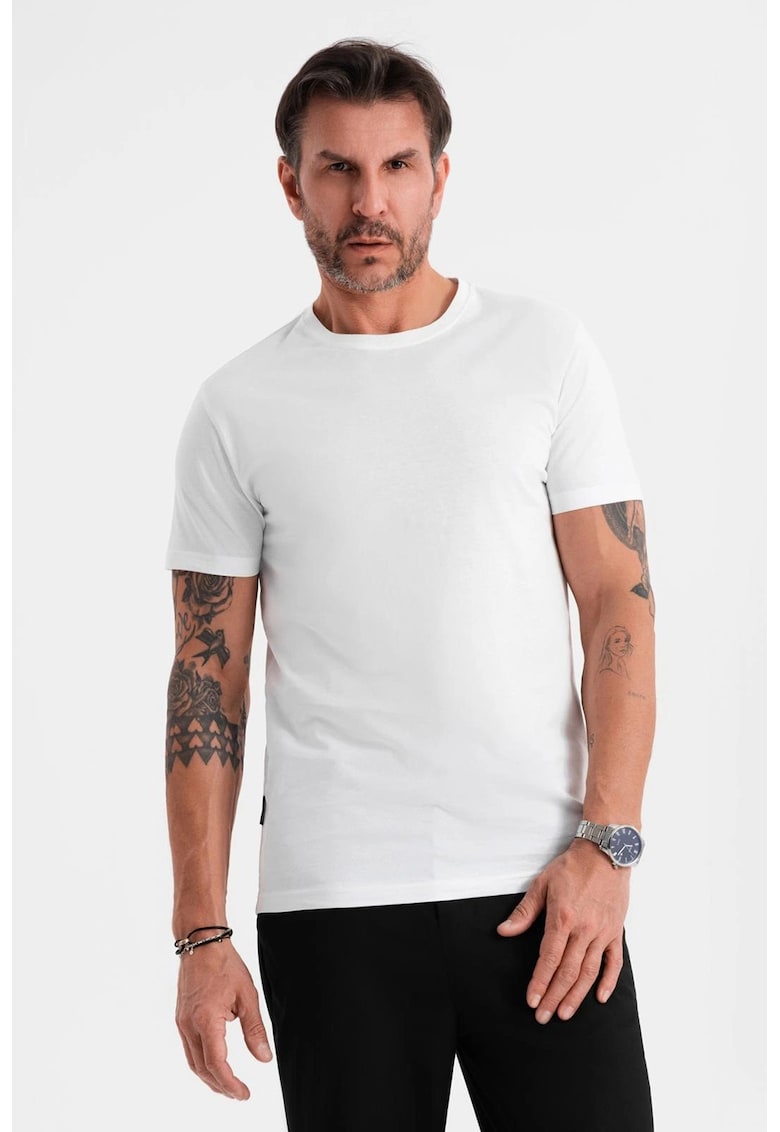 Tricou uni cu decolteu la baza gatului - Alb optic