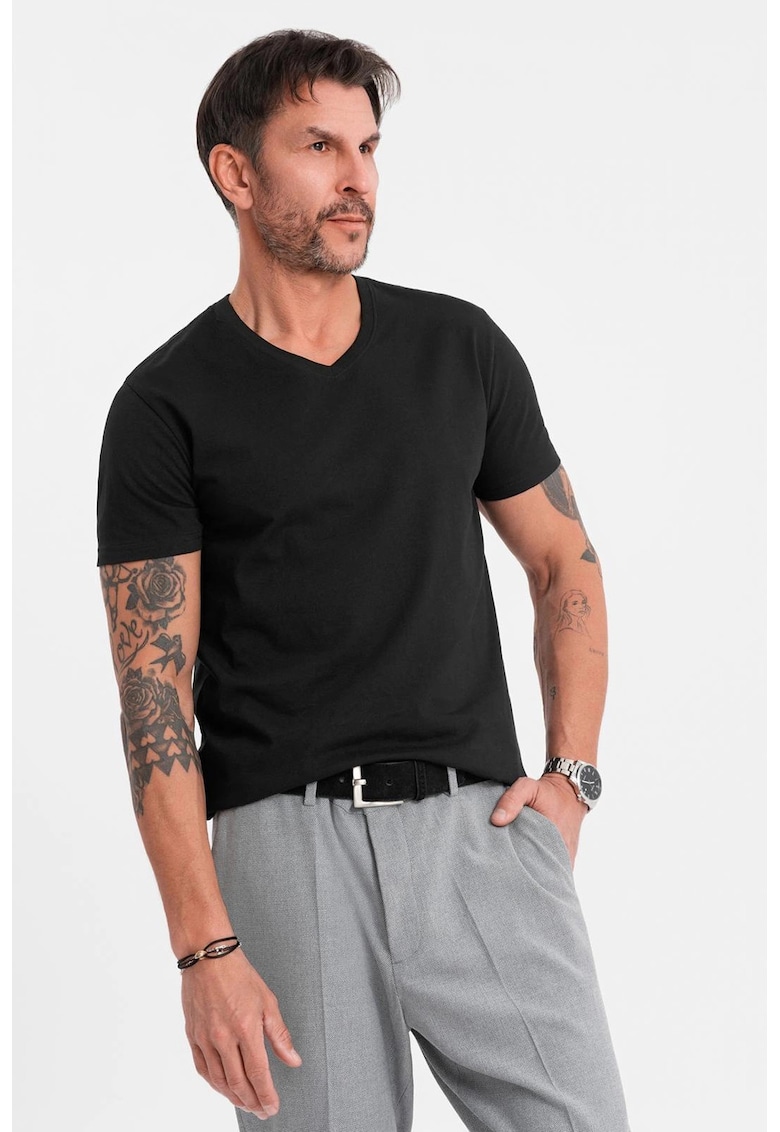 Tricou uni cu decolteu in V - Negru