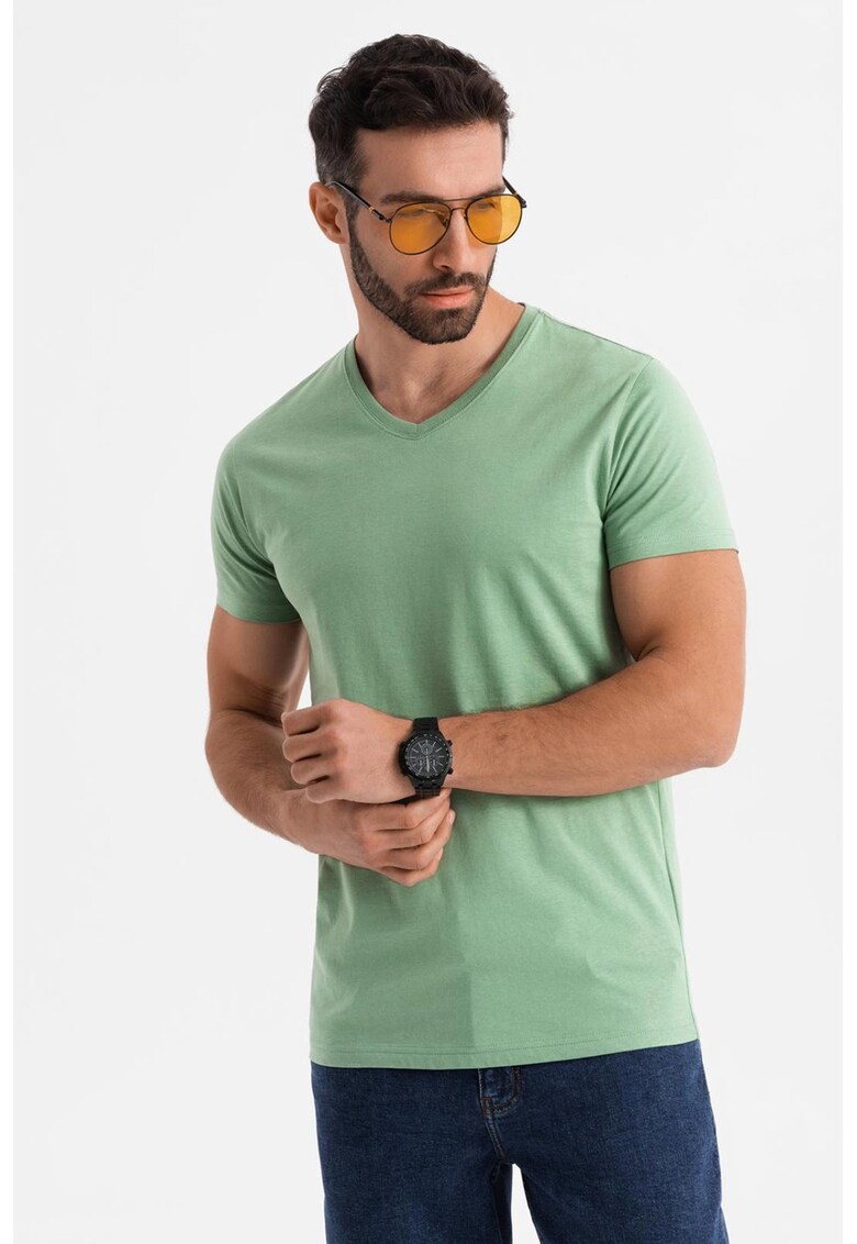 Tricou uni cu decolteu in V - Verde deschis