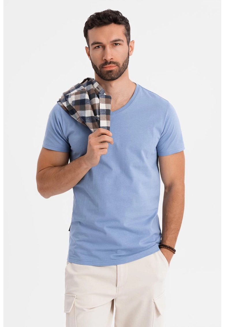 Tricou uni cu decolteu in V - Albastru deschis