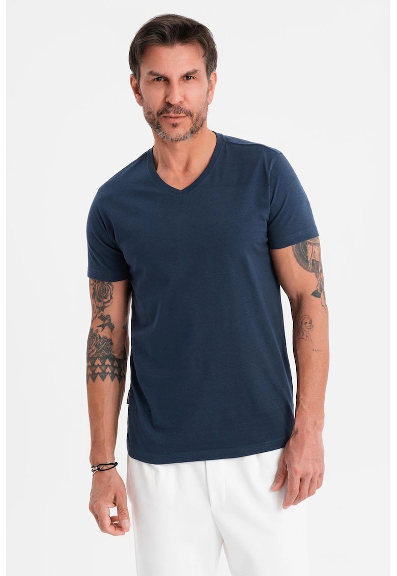 Tricou uni cu decolteu in V - Albastru ultramarin