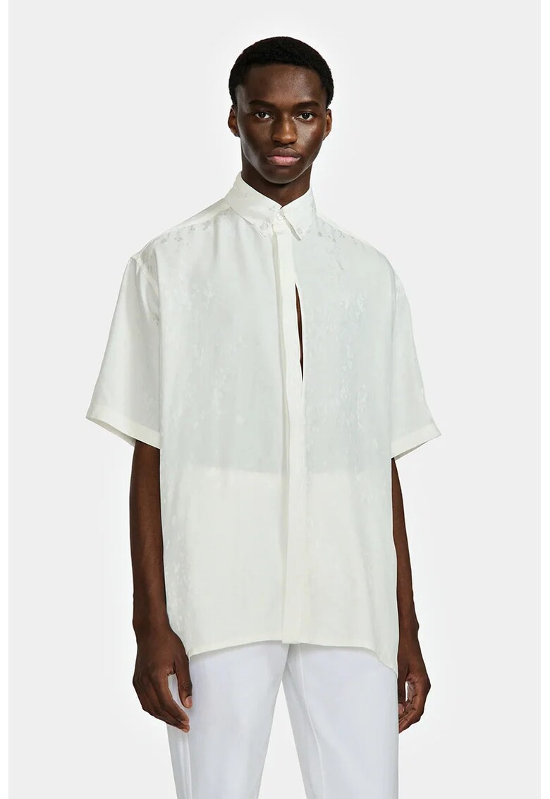 Cămașă supradimensionată cu mânecă scurtă și decupaj frontal - Alb