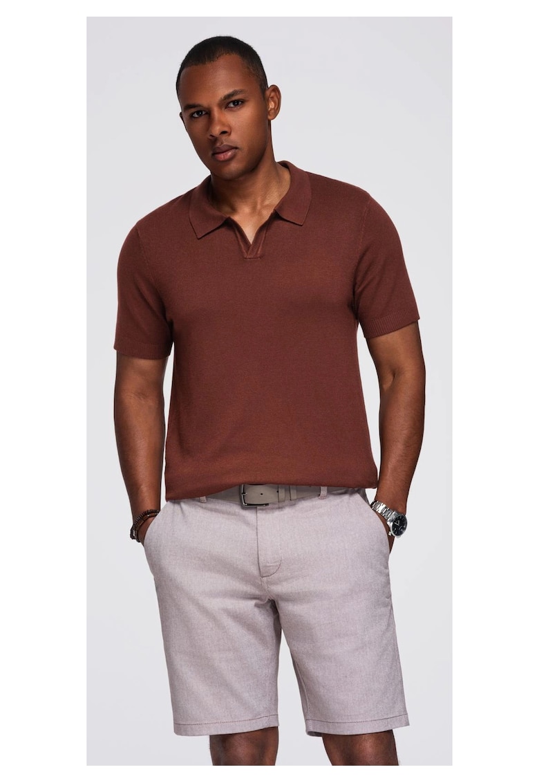 Tricou polo pentru barbati fara nasturi OM-POSS-0159 - Maro