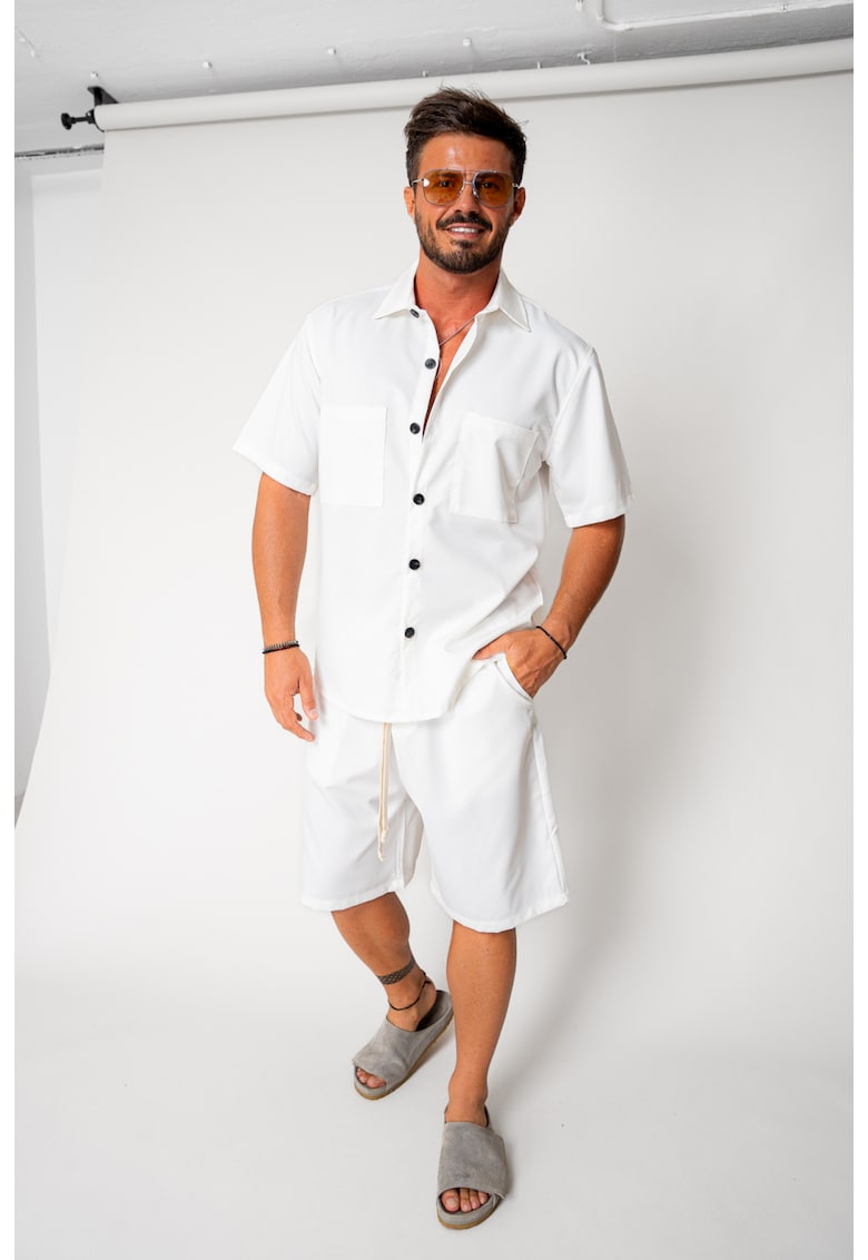 Set camasa cu doua buzunare si pantalon scurt White 17760