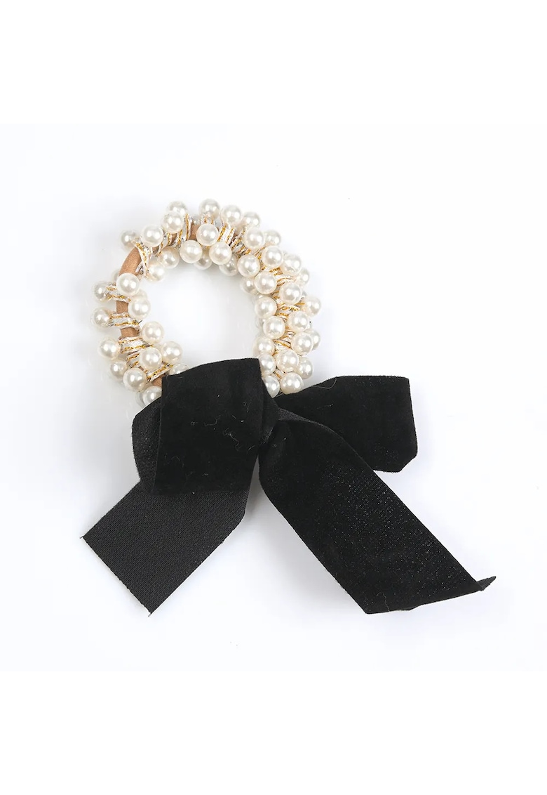 Elastic de par cu perle albe si fundita neagra