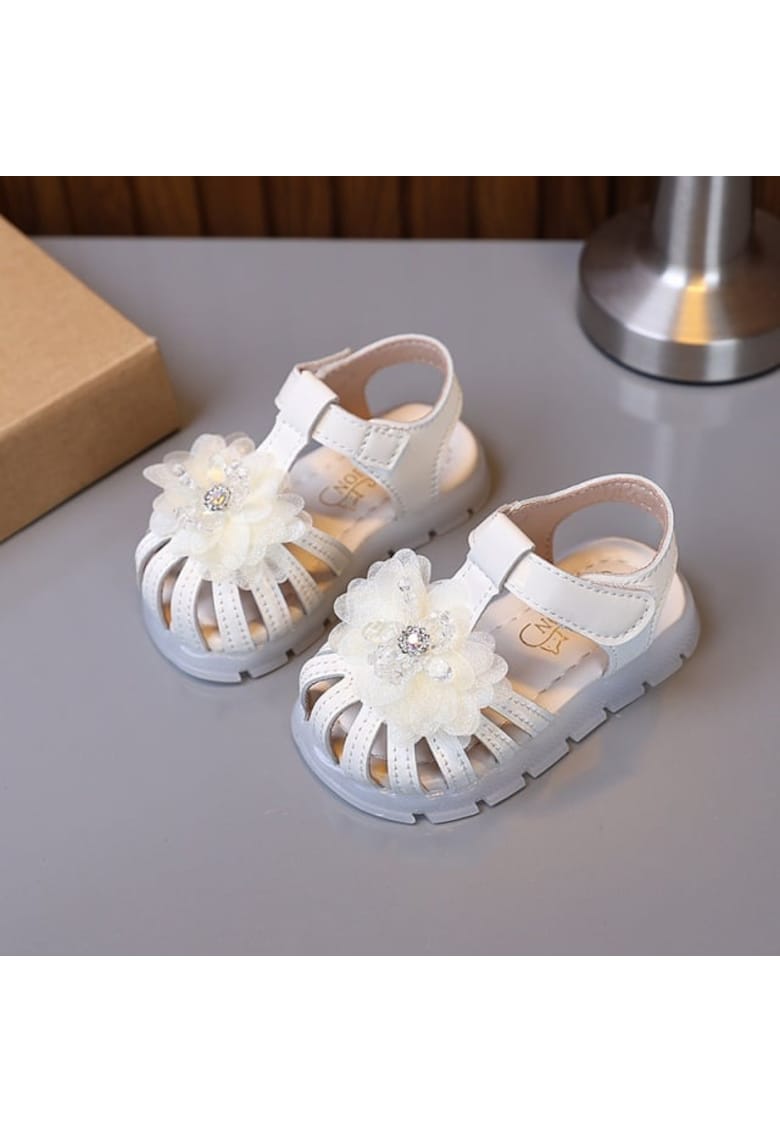 Sandale AL Elegante - Model flori 3D - Piele ecologica - Fete - Ivoire