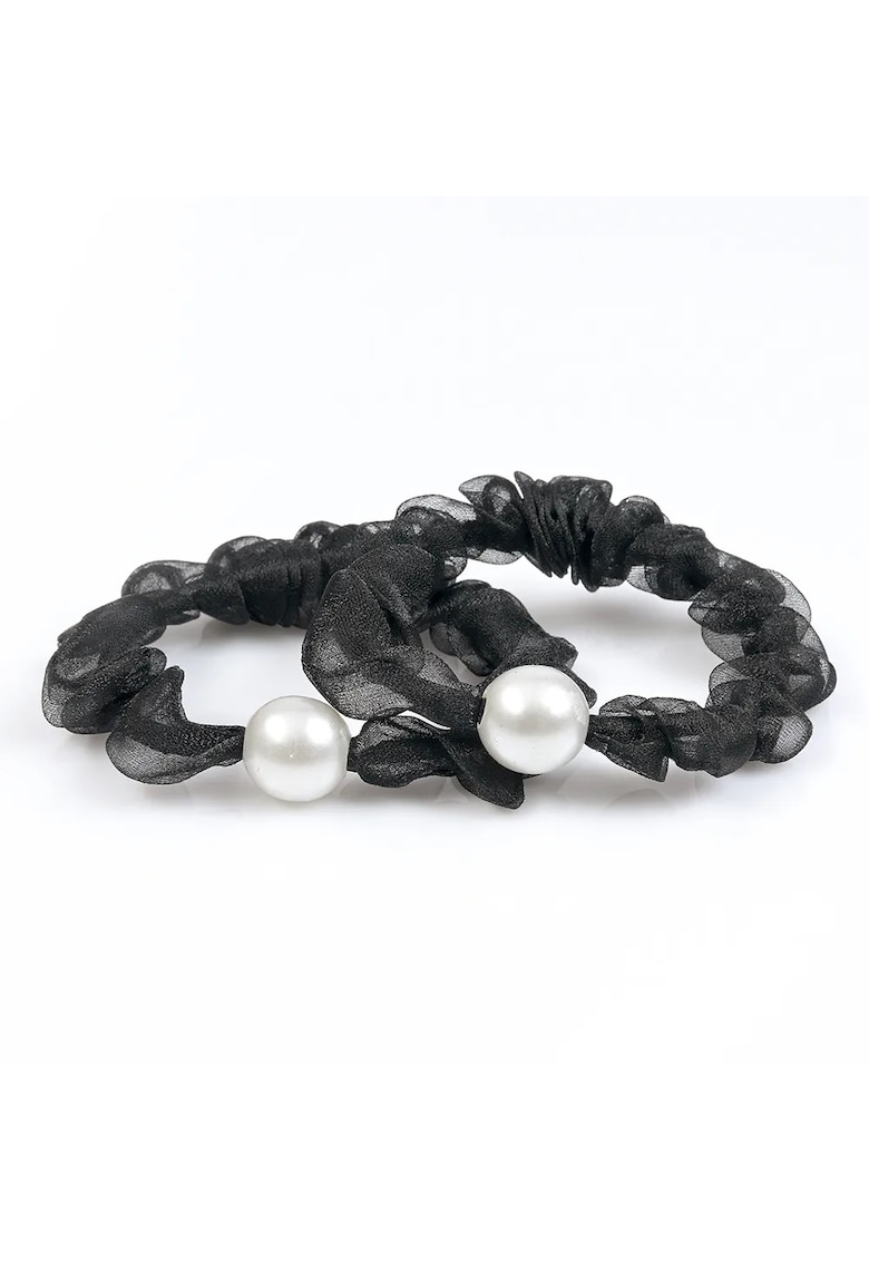 Set 2 elastice de par negre cu perla alba