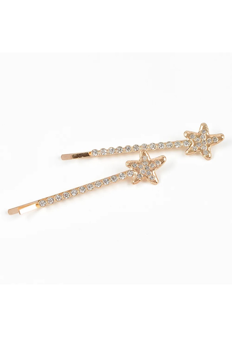 Set 2 agrafe de par aurii cu stele si pietre acrilice