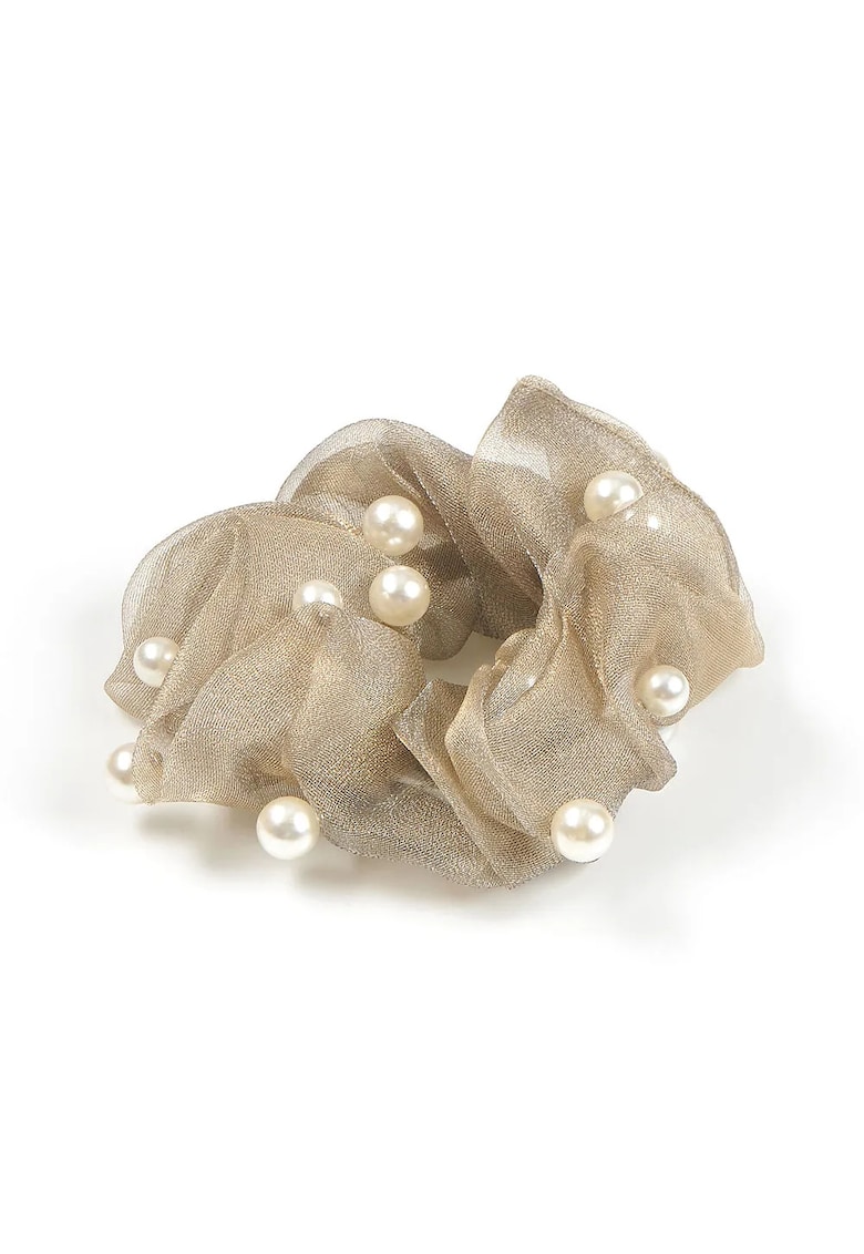 Elastic de par bej cu perle albe -  Paris