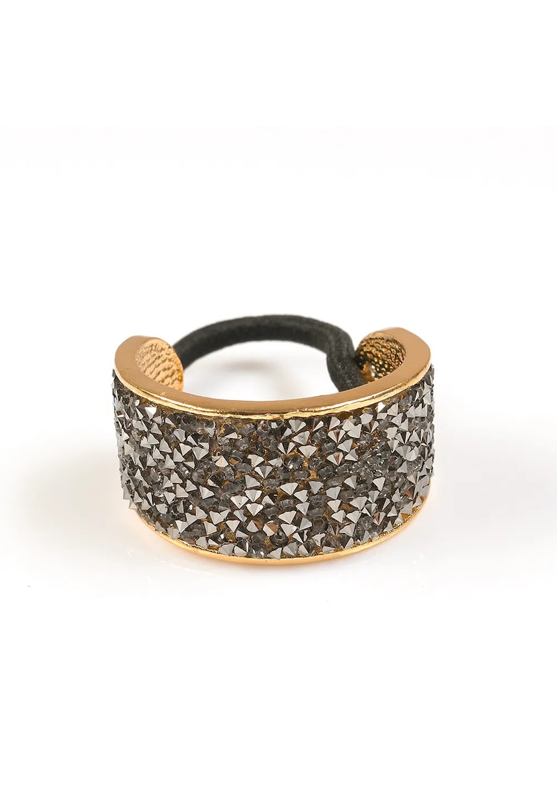 Elastic de păr  accesoriu semirotund cu pietre negre - negru-auriu - 4 cm