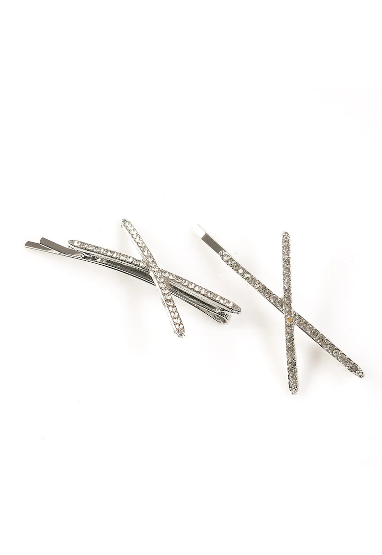 Set 2 agrafe de par argintii cu pietre stralucitoare