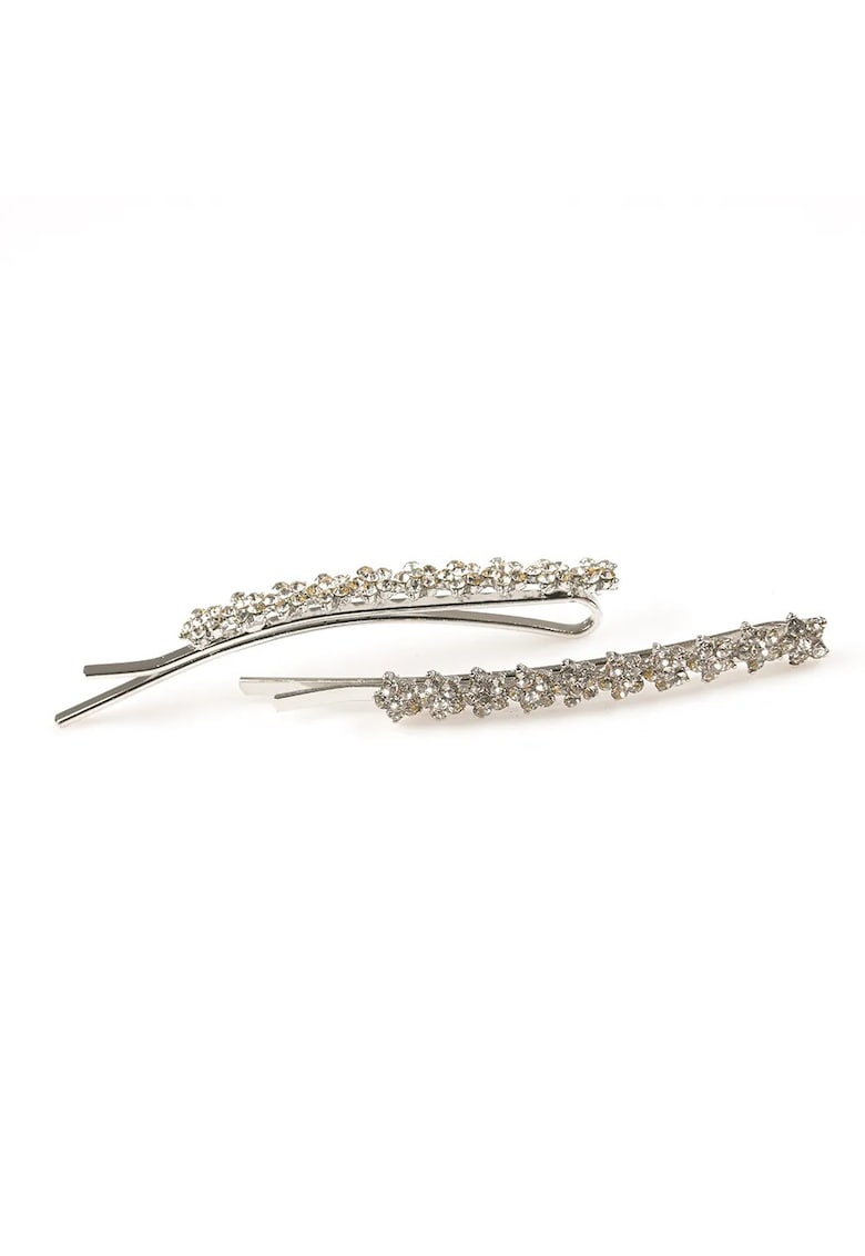 Set 2 agrafe de par argintii cu flori