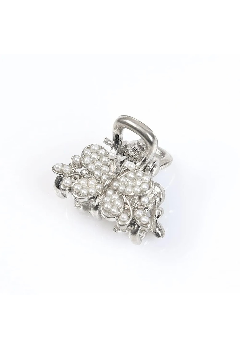 Cleste de par mic argintiu cu perle albe