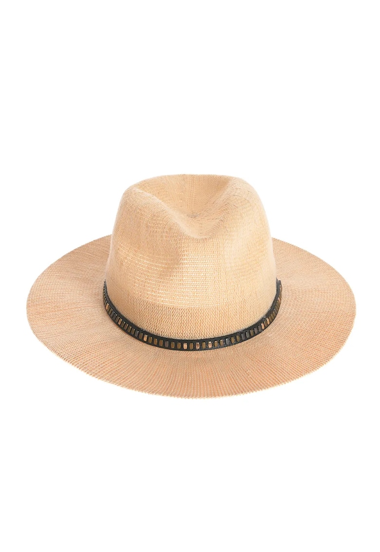 Palarie Panama din paie bej cu banda decorativa neagra Palarie Panama din paie bej cu banda decorativa neagra