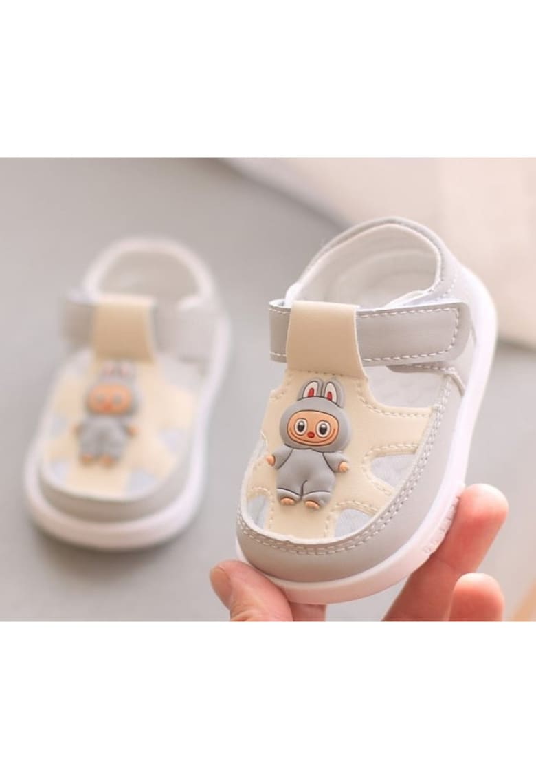 Sandale Model AL Bebe - Piele ecologica - Baieti - Gri cu ivoire -