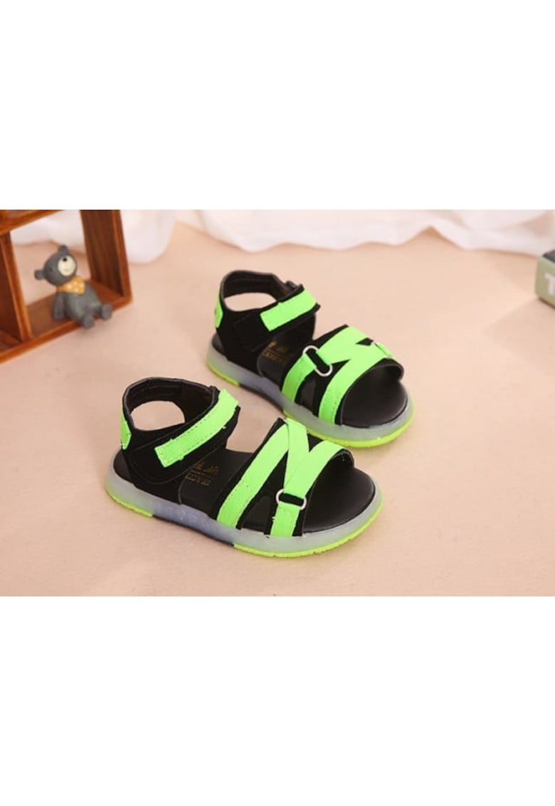 Sandale Model AL cu insertii verde neon - Textil
