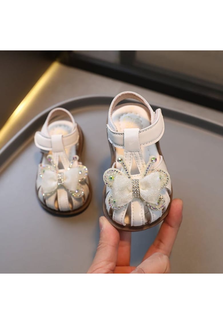 Sandale cu fluturas cu strasuri - Alb