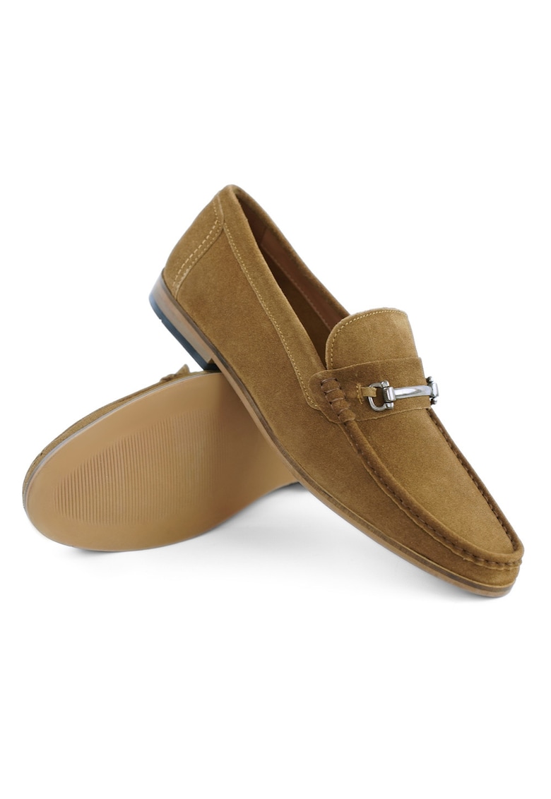 Solier Pantofi loafers barbatesti din piele intoarsa naturala - maro - 40 - Maro