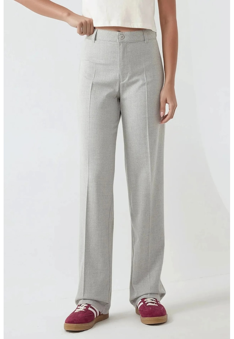 Pantaloni eleganti pentru dama - drepti - talie inalta - poliester/viscoza/elastan - gri