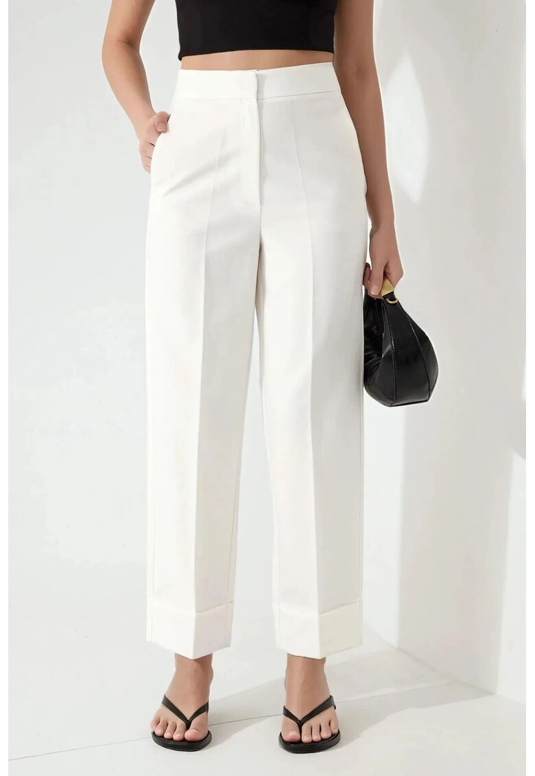Pantaloni pentru dama - tiv dublu - bumbac/viscoza/elastan - alb