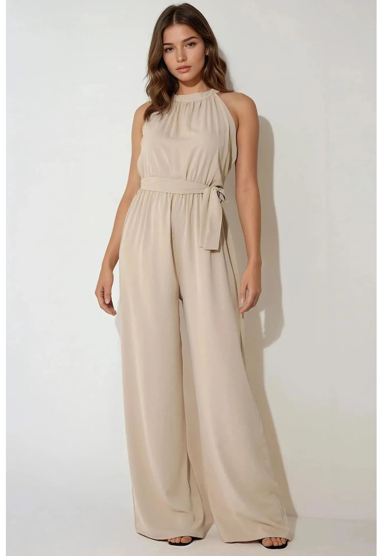 Salopeta dama croi larg - decolteu halter - maro - bumbac