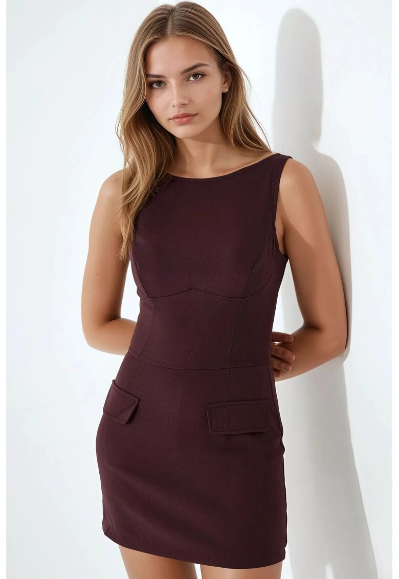 Rochie mini mulata cu pantaloni scurti - visiniu - material textil