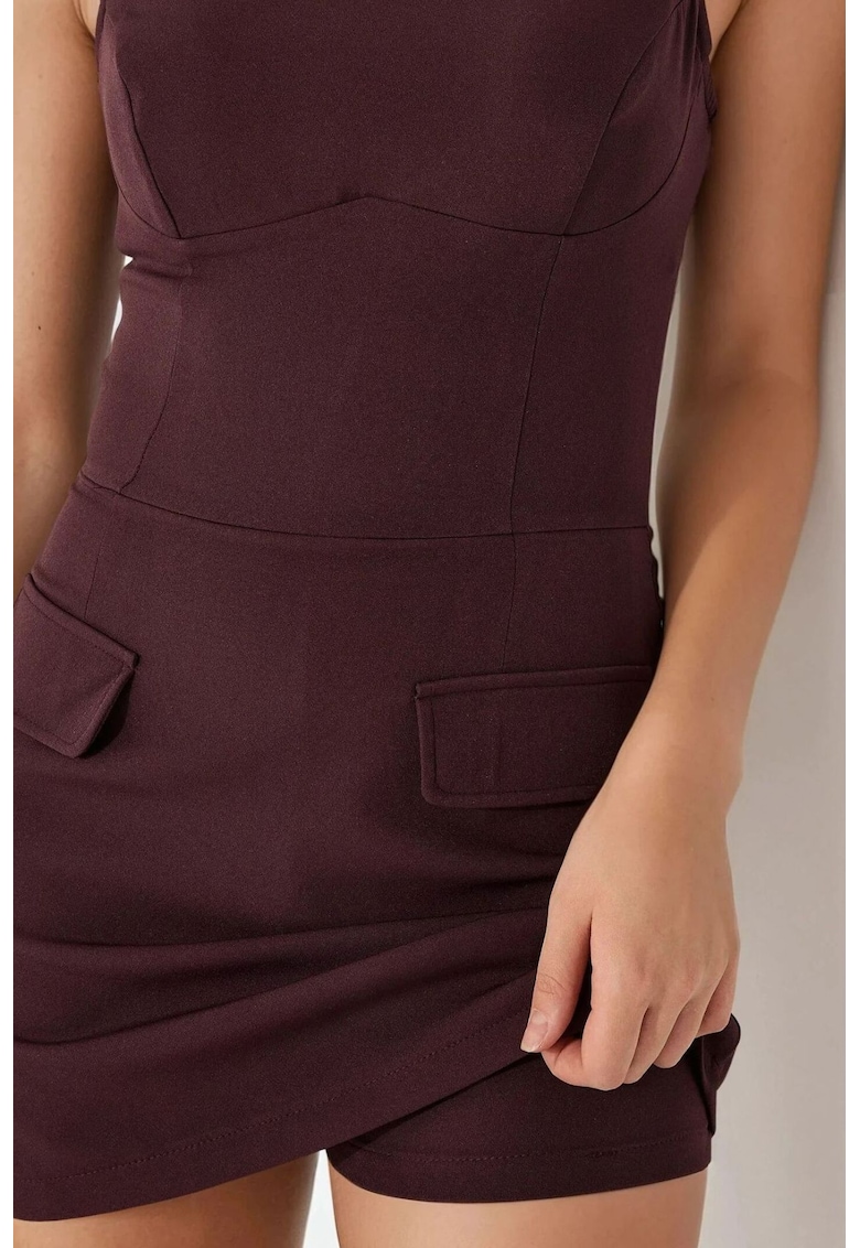 Rochie mini mulata cu pantaloni scurti - visiniu - material textil