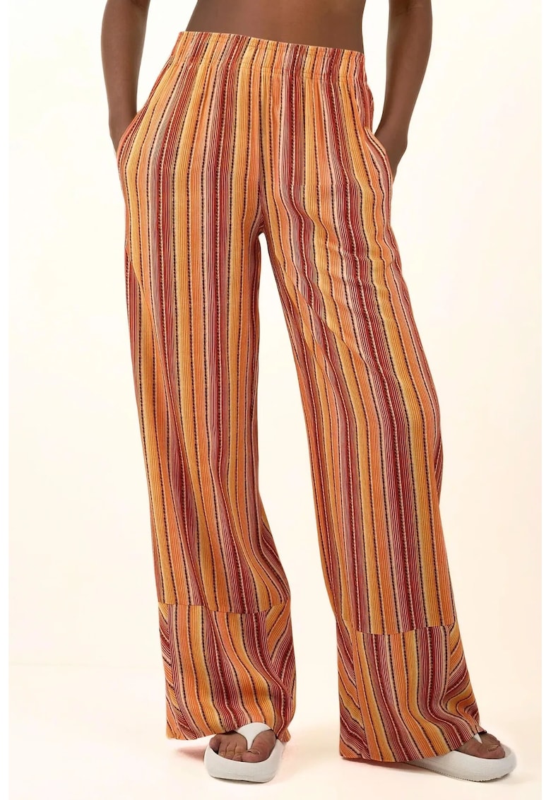 Pantaloni pentru dama largi - cu imprimeu - textil - portocaliu