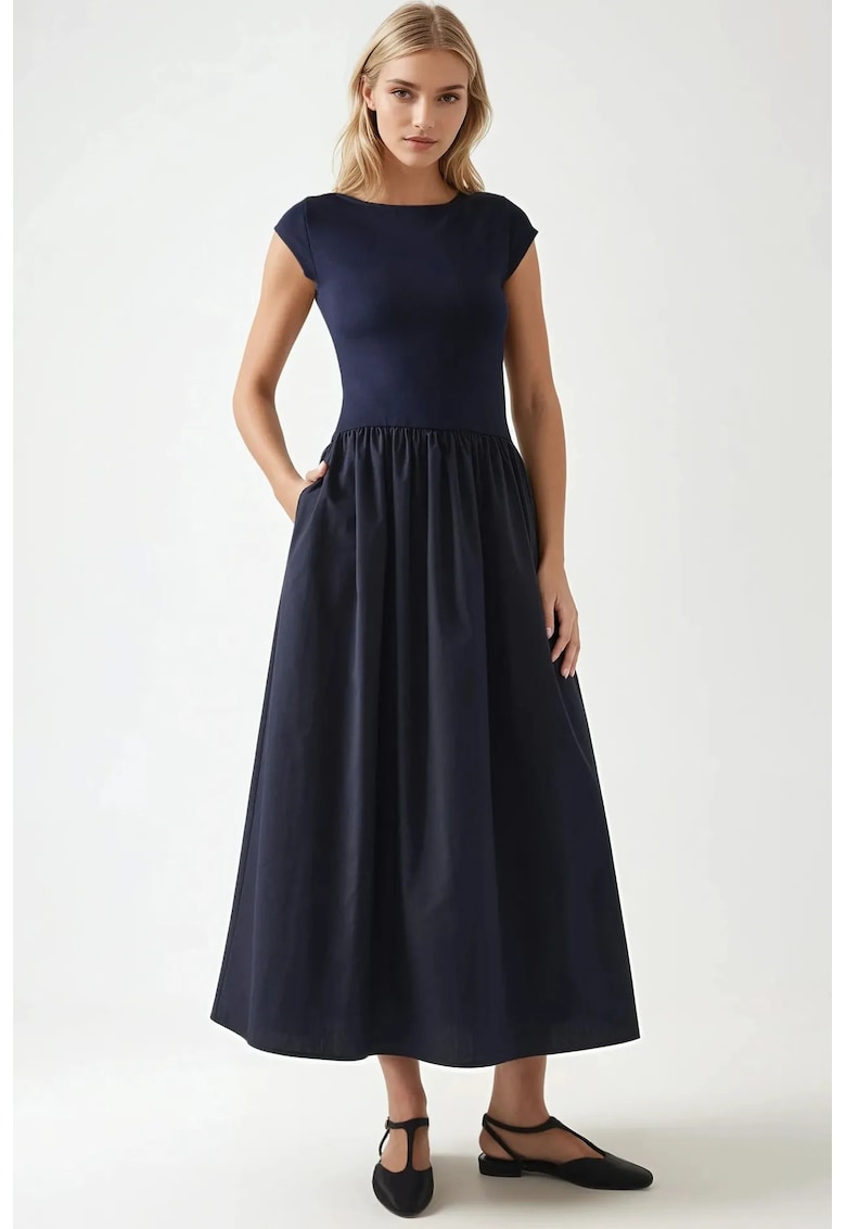 Rochie midi - albastru - material usor - design elegant