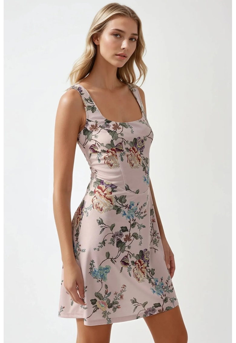 Rochie mini - mulata - decolteu patrat - multicolor - jerseu