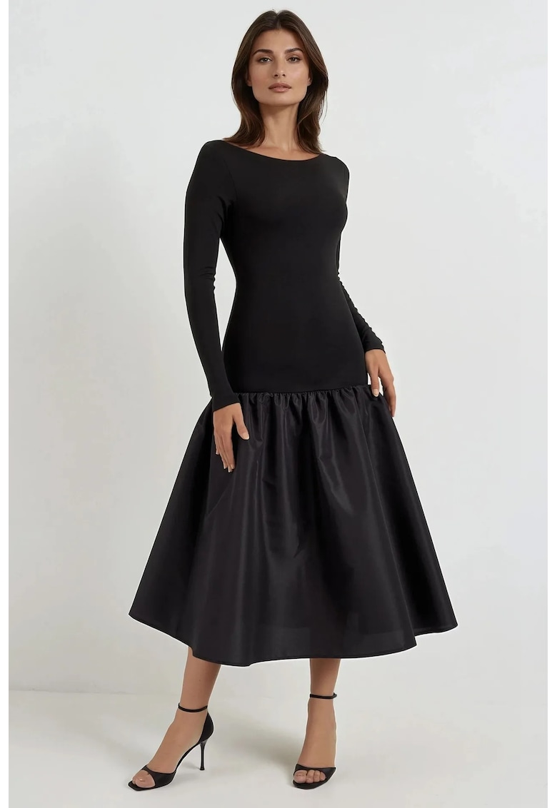 Rochie midi mulata decolteu barca - negru - elastan si poliester