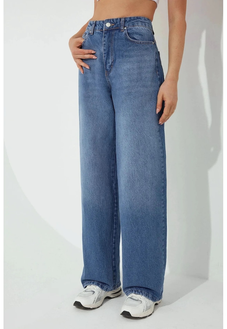 Blugi dama denim - croiala larga - talie normala - lungime lunga - albastru