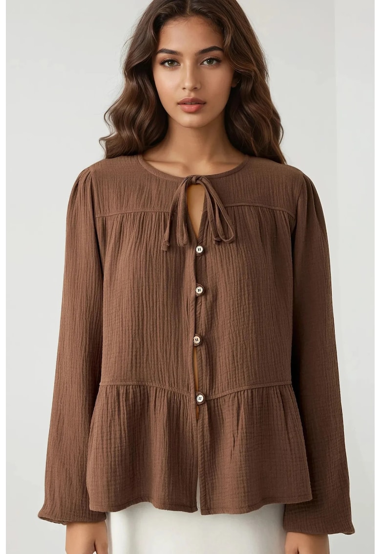 Bluza dama - bluza din muselina - maneca lunga - maro - textil